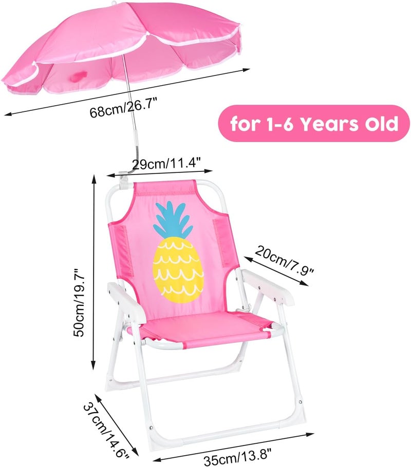PLULON Kids Beach Chair with Umbrella Folding Lawn and Camping Chair with Summer Shade for Beach, Pool, Travel and Outdoor (for 1-5 Years Old) - Image 3